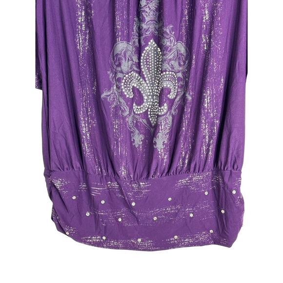 Dots Purple Cold Shoulder Raglan Studded Relaxed Blouse Plus Women's Sz. 3X NWT - Picture 4 of 9